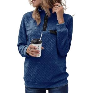 BTFBM Women Fashion Quilted Pattern Lightweight Zipper Long Sleeve Plain Casual Ladies Sweatshirts Pullovers Shirts Tops(Pure Bright Blue)