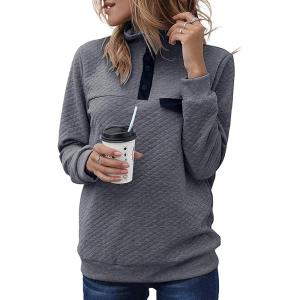 BTFBM Women Fashion Quilted Pattern Lightweight Zipper Long Sleeve Plain Casual Ladies Sweatshirts Pullovers Shirts Tops(Pure Dark Grey)