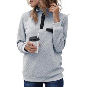 BTFBM Women Fashion Quilted Pattern Lightweight Zipper Long Sleeve Plain Casual Ladies Sweatshirts Pullovers Shirts Tops(Pure Grey)