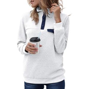 BTFBM Women Fashion Quilted Pattern Lightweight Zipper Long Sleeve Plain Casual Ladies Sweatshirts Pullovers Shirts Tops(Pure White)