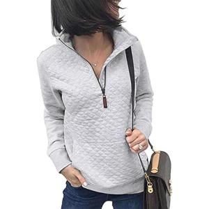 BTFBM Women Fashion Quilted Pattern Lightweight Zipper Long Sleeve Plain Casual Ladies Sweatshirts Pullovers Shirts Tops(White)