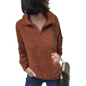 BTFBM Women Fashion Quilted Pattern Lightweight Zipper Long Sleeve Plain Casual Ladies Sweatshirts Pullovers Shirts Tops(White and Brick Red)