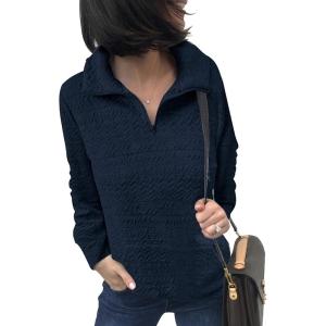 BTFBM Women Fashion Quilted Pattern Lightweight Zipper Long Sleeve Plain Casual Ladies Sweatshirts Pullovers Shirts Tops(White and Navy)