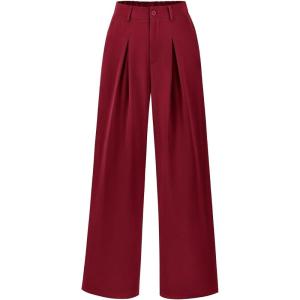 BTFBM Women High Waist Palazzo Pants Spring 2026 Casual Wide Leg Trousers Loose Work Office Business Suit Pant Pockets(Burgundy)