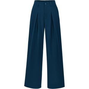 BTFBM Women High Waist Palazzo Pants Spring 2026 Casual Wide Leg Trousers Loose Work Office Business Suit Pant Pockets(Dark Blue)