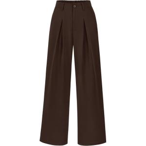 BTFBM Women High Waist Palazzo Pants Spring 2026 Casual Wide Leg Trousers Loose Work Office Business Suit Pant Pockets(Dark Brown)