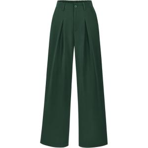 BTFBM Women High Waist Palazzo Pants Spring 2026 Casual Wide Leg Trousers Loose Work Office Business Suit Pant Pockets(Dark Green)