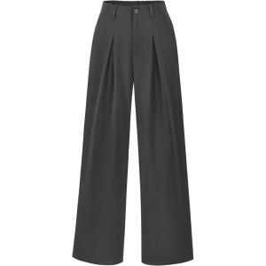 BTFBM Women High Waist Palazzo Pants Spring 2026 Casual Wide Leg Trousers Loose Work Office Business Suit Pant Pockets(Dark Grey)