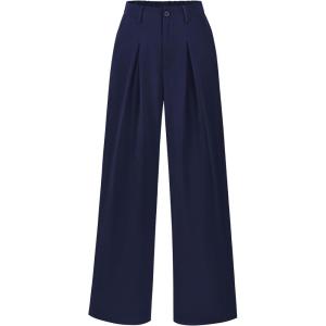 BTFBM Women High Waist Palazzo Pants Spring 2026 Casual Wide Leg Trousers Loose Work Office Business Suit Pant Pockets(Navy)