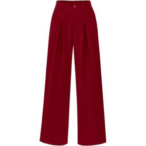 BTFBM Women High Waist Palazzo Pants Spring 2026 Casual Wide Leg Trousers Loose Work Office Business Suit Pant Pockets(Red)