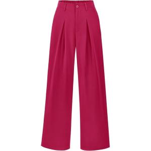 BTFBM Women High Waist Palazzo Pants Spring 2026 Casual Wide Leg Trousers Loose Work Office Business Suit Pant Pockets(Rose Red)