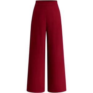 BTFBM Women High Waisted Wide Leg Pants Spring 2026 Business Casual Work Pants Loose Office Palazzo Trousers Pockets(Burgundy)