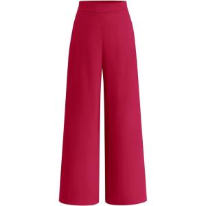 BTFBM Women High Waisted Wide Leg Pants Spring 2026 Business Casual Work Pants Loose Office Palazzo Trousers Pockets(Rose Red)