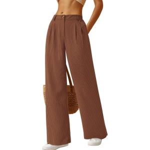 BTFBM Women Striped Dress Pants 2025 Spring Business Casual Outfits Wide Leg Long Palazzo Pants Work Office Trousers(Brown)