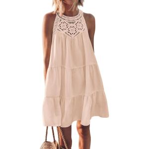 BTFBM Women Summer Dresses 2026 Casual Spring Clothes Sleeveless Halter Neck A-Line Boho Mini Dress Beach Vacation Sundress(Apricot)