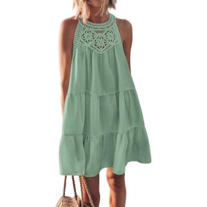 BTFBM Women Summer Dresses 2026 Casual Spring Clothes Sleeveless Halter Neck A-Line Boho Mini Dress Beach Vacation Sundress(Bean Green)