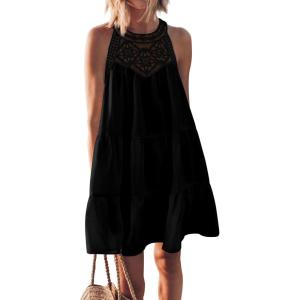 BTFBM Women Summer Dresses 2026 Casual Spring Clothes Sleeveless Halter Neck A-Line Boho Mini Dress Beach Vacation Sundress(Black)