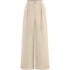 BTFBM Women Wide Leg Dress Pants 2026 High Waisted Button Pleated Business Casual Trousers Office Work Palazzo Pants(Beige)
