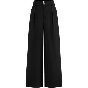 BTFBM Women Wide Leg Dress Pants 2026 High Waisted Button Pleated Business Casual Trousers Office Work Palazzo Pants(Black)