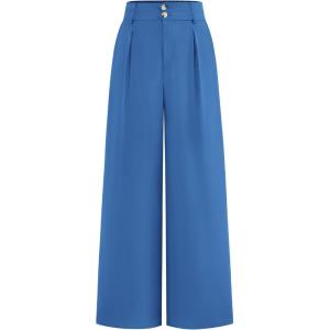BTFBM Women Wide Leg Dress Pants 2026 High Waisted Button Pleated Business Casual Trousers Office Work Palazzo Pants(Blue)