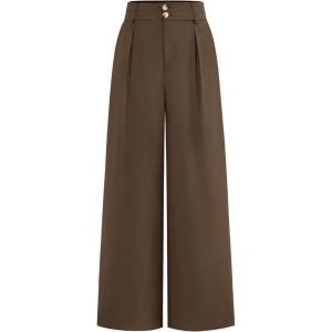 BTFBM Women Wide Leg Dress Pants 2026 High Waisted Button Pleated Business Casual Trousers Office Work Palazzo Pants(Coffee)