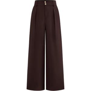 BTFBM Women Wide Leg Dress Pants 2026 High Waisted Button Pleated Business Casual Trousers Office Work Palazzo Pants(Dark Brown)