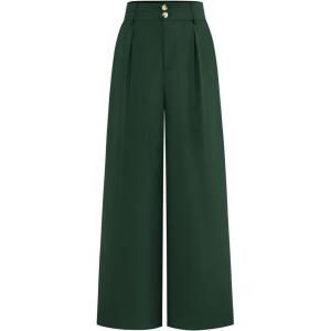 BTFBM Women Wide Leg Dress Pants 2026 High Waisted Button Pleated Business Casual Trousers Office Work Palazzo Pants(Dark Green)