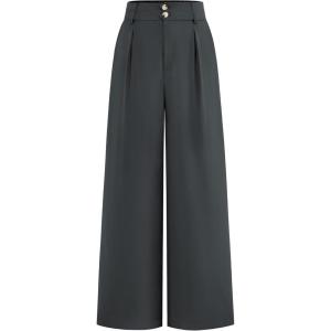 BTFBM Women Wide Leg Dress Pants 2026 High Waisted Button Pleated Business Casual Trousers Office Work Palazzo Pants(Dark Grey)