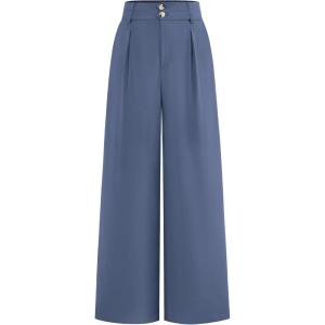 BTFBM Women Wide Leg Dress Pants 2026 High Waisted Button Pleated Business Casual Trousers Office Work Palazzo Pants(Grey Blue)