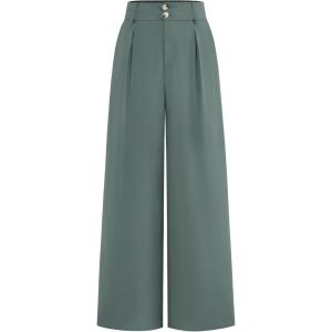 BTFBM Women Wide Leg Dress Pants 2026 High Waisted Button Pleated Business Casual Trousers Office Work Palazzo Pants(Grey Green)
