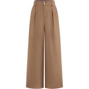 BTFBM Women Wide Leg Dress Pants 2026 High Waisted Button Pleated Business Casual Trousers Office Work Palazzo Pants(Khaki)