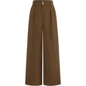 BTFBM Women Wide Leg Dress Pants 2026 High Waisted Button Pleated Business Casual Trousers Office Work Palazzo Pants(Light Brown)