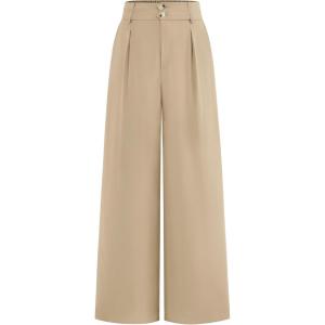 BTFBM Women Wide Leg Dress Pants 2026 High Waisted Button Pleated Business Casual Trousers Office Work Palazzo Pants(Light Khaki)