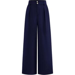BTFBM Women Wide Leg Dress Pants 2026 High Waisted Button Pleated Business Casual Trousers Office Work Palazzo Pants(Navy)