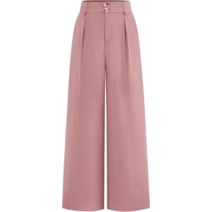 BTFBM Women Wide Leg Dress Pants 2026 High Waisted Button Pleated Business Casual Trousers Office Work Palazzo Pants(Pink)