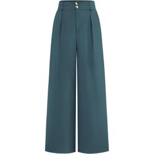 BTFBM Women Wide Leg Dress Pants 2026 High Waisted Button Pleated Business Casual Trousers Office Work Palazzo Pants(Teal)