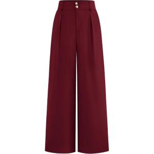 BTFBM Women Wide Leg Dress Pants 2026 High Waisted Button Pleated Business Casual Trousers Office Work Palazzo Pants(Wine Red)