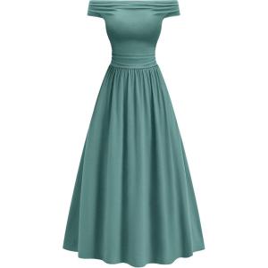 BTFBM Women’s Casual Dresses Spring 2026 Sleeveless Off The Shoulder Dress Slim Swing Pleated Beach Maxi Sundress Pocket(Sage Green)
