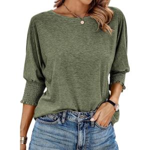 BTFBM Womens Casual Tops Dressy Spring Summer T Shirts 2026 Crewneck 3/4 Sleeve Beach Vacation Loose Tunic Work Blouses(Army Green)