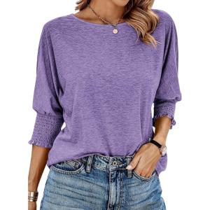 BTFBM Womens Casual Tops Dressy Spring Summer T Shirts 2026 Crewneck 3/4 Sleeve Beach Vacation Loose Tunic Work Blouses(Purple)