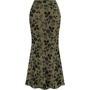 BTFBM Womens Floral Mesh Maxi Skirt 2026 Spring Summer Elastic High Waisted Boho Elegant Mermaid Long Skirts for Women(Army Green)