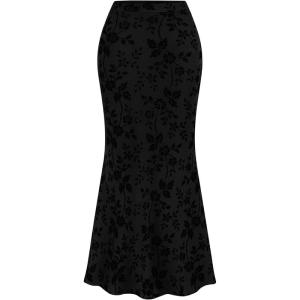 BTFBM Womens Floral Mesh Maxi Skirt 2026 Spring Summer Elastic High Waisted Boho Elegant Mermaid Long Skirts for Women(Black)