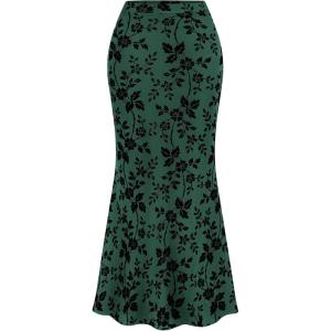 BTFBM Womens Floral Mesh Maxi Skirt 2026 Spring Summer Elastic High Waisted Boho Elegant Mermaid Long Skirts for Women(Dark Green)