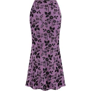 BTFBM Womens Floral Mesh Maxi Skirt 2026 Spring Summer Elastic High Waisted Boho Elegant Mermaid Long Skirts for Women(Purple)