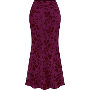 BTFBM Womens Floral Mesh Maxi Skirt 2026 Spring Summer Elastic High Waisted Boho Elegant Mermaid Long Skirts for Women(Purple Red)
