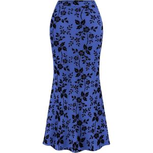 BTFBM Womens Floral Mesh Maxi Skirt 2026 Spring Summer Elastic High Waisted Boho Elegant Mermaid Long Skirts for Women(Royal Blue)