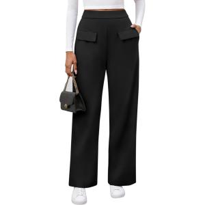 BTFBM Women’s Pants 2025 Fall Elastic High Waisted Trousers Stretchy Comfy Lounge Palazzo Pant Wide Leg Sweatpants(Black)