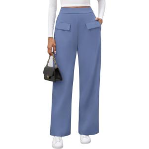 BTFBM Women’s Pants 2025 Fall Elastic High Waisted Trousers Stretchy Comfy Lounge Palazzo Pant Wide Leg Sweatpants(Blue)