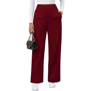 BTFBM Women’s Pants 2025 Fall Elastic High Waisted Trousers Stretchy Comfy Lounge Palazzo Pant Wide Leg Sweatpants(Burgundy)