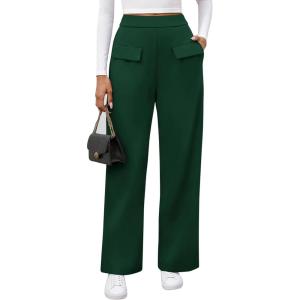 BTFBM Women’s Pants 2025 Fall Elastic High Waisted Trousers Stretchy Comfy Lounge Palazzo Pant Wide Leg Sweatpants(Dark Green)